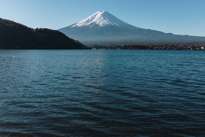 Scenic view of sea against blue sky