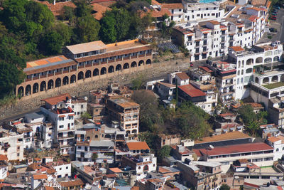 High angle view of buildings in town