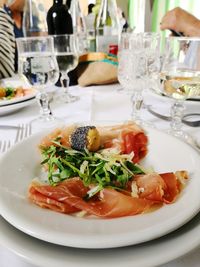 Close-up of meal served in restaurant