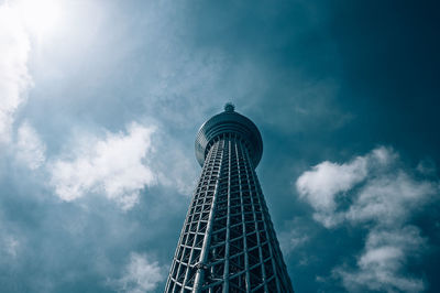 Low angle view of building against cloudy sky