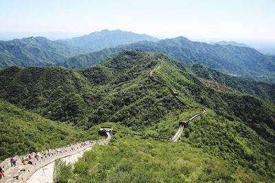 High angle view of road amidst mountains against sky