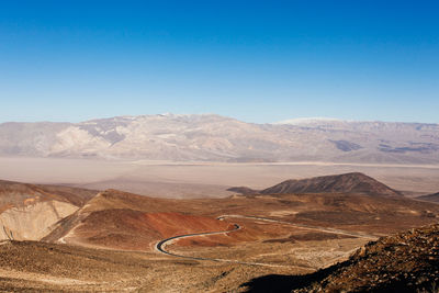 Aerial view of valley against mountain range