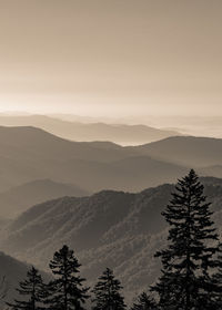 Scenic view of mountains against sky during sunset