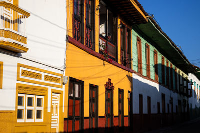 Beautiful facade of the houses at the historical downtown of the heritage town of salamina