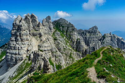 Panoramic view of rocky mountains against sky