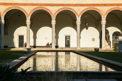 Tranquil cloister with small pond