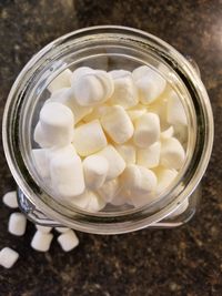 High angle view of eggs in jar