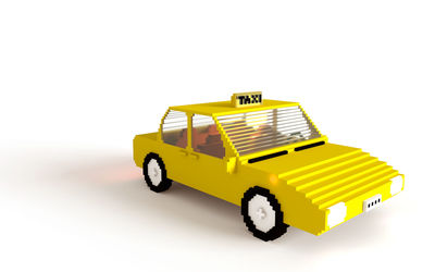 Yellow toy car on white background