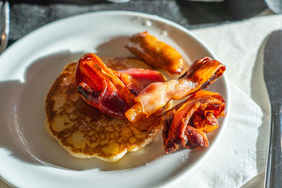 High angle view of breakfast served in plate