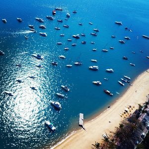 High angle view of sea in city