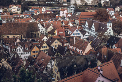 High angle view of buildings in city