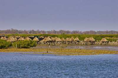 Scenic view of lake against clear sky