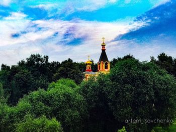 Low angle view of temple against sky