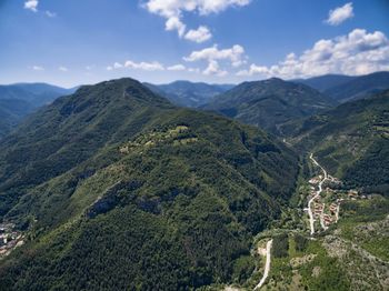 High angle view of mountains against sky