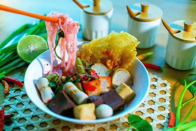 High angle view of food on table