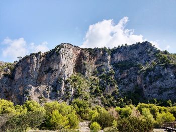 Low angle view of rocks against sky