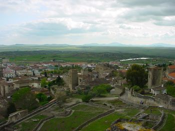 High angle view of townscape against sky