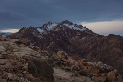 Amazing sunrise at sinai mountain, mount moses with a bedouin, beautiful view from the mountain.