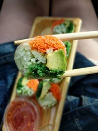 Close-up of sushi served in plate