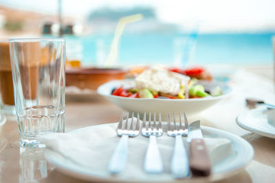 Close-up of meal served on table in restaurant