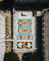 Symmetrical aerial of basketball courts in hong kong