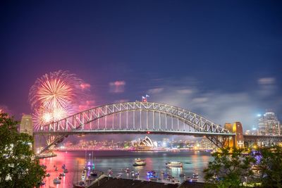 Illuminated ferris wheel at night