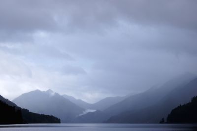 Scenic view of lake against cloudy sky