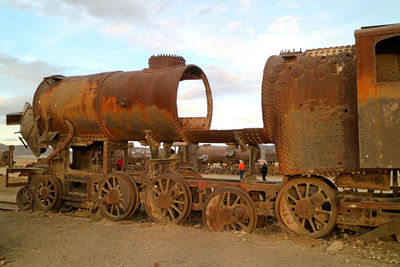 Train on railroad track against sky