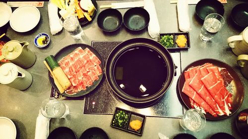 High angle view of sushi in plate on table