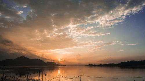 Scenic view of lake against sky during sunset