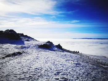 Scenic view of sea against sky during winter