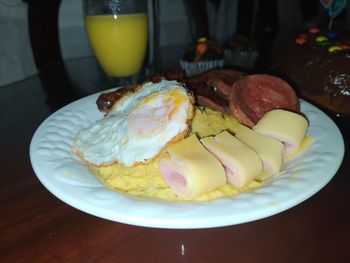 High angle view of breakfast served on table