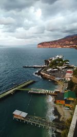 Scenic view of sea against cloudy sky