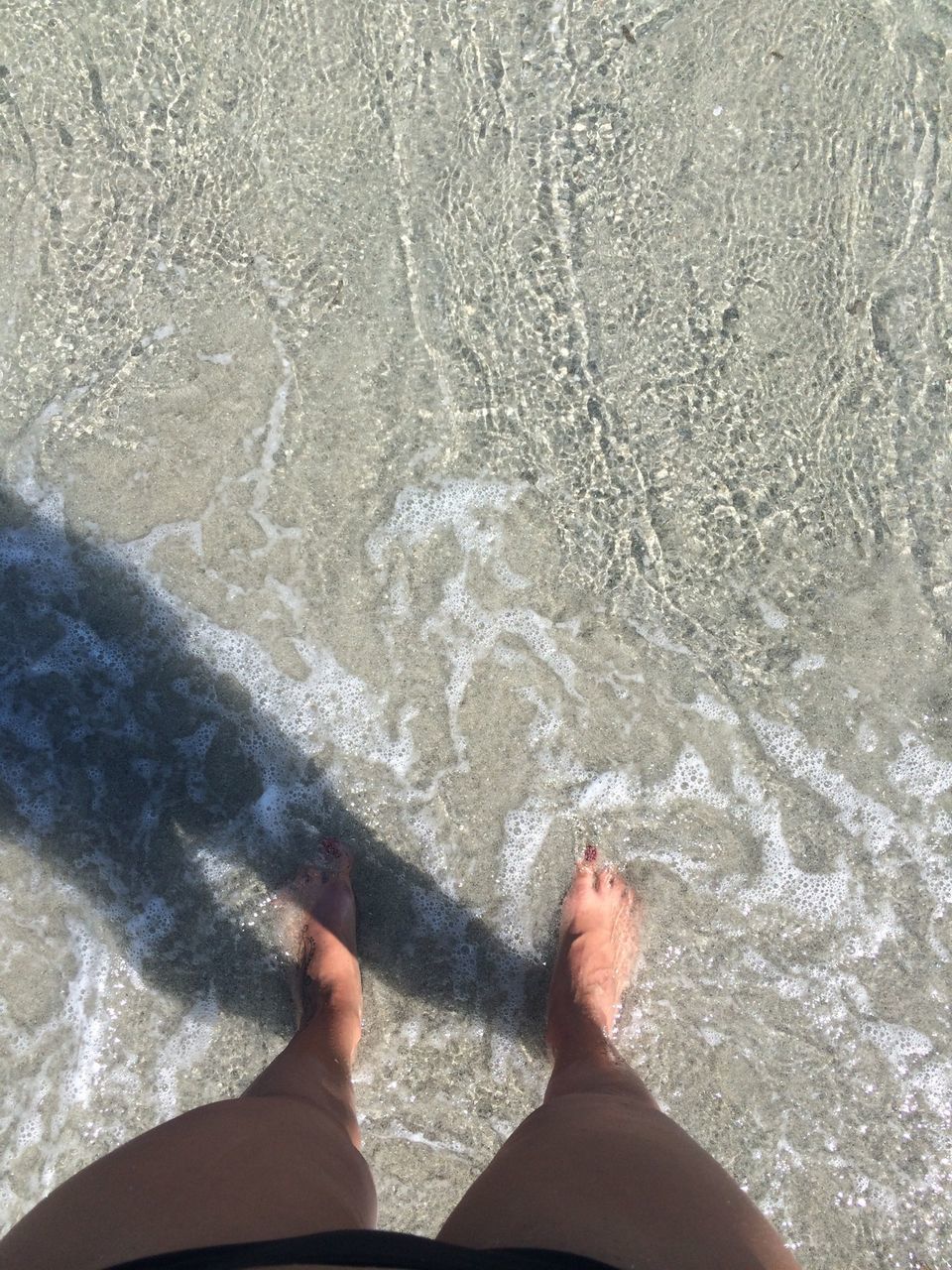 low section, person, personal perspective, water, beach, barefoot, human foot, sand, sea, shore, lifestyles, high angle view, leisure activity, surf, standing, wet, vacations