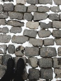 Low section of person standing on cobblestone street