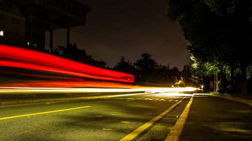 Light trails on road at night