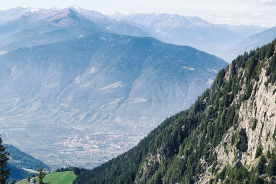 High angle view of mountain range against sky