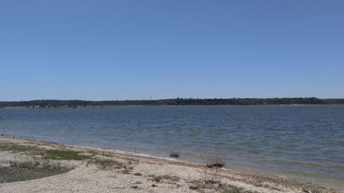 Scenic view of calm sea against clear sky