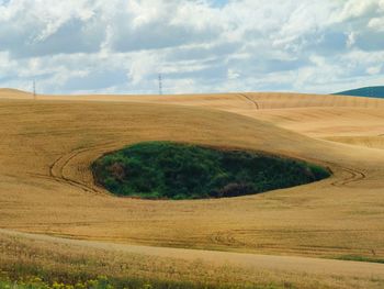 Scenic view of farm against sky