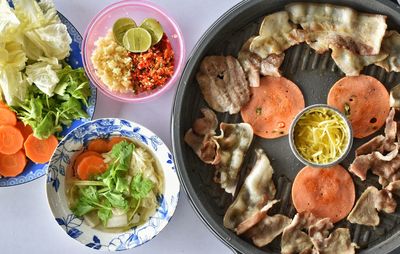 High angle view of food on table