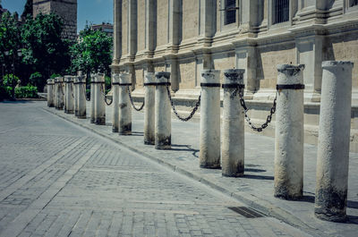 Columns around the cathedral of seville, spain during covid-19 pandemic. empty city. no tourism.