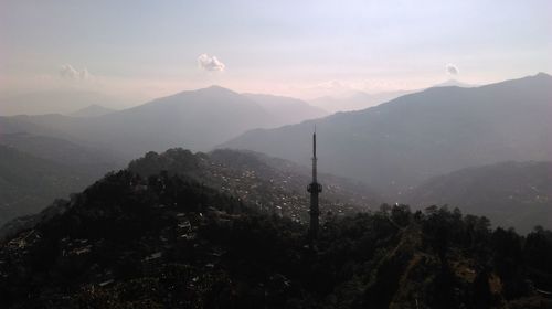 Scenic view of mountains against sky during sunset