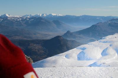 Scenic view of snowcapped mountains against sky