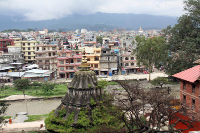 High angle view of townscape against sky