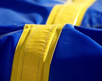 Close-up of blue and yellow fabric