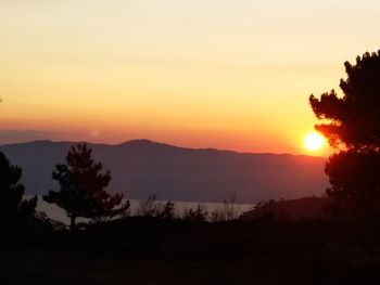 Scenic view of silhouette mountains against sky during sunset