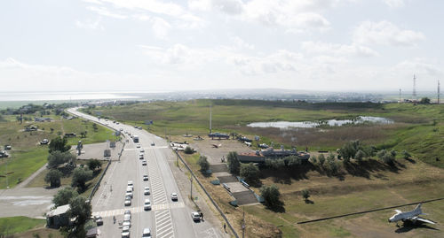 High angle view of road along landscape