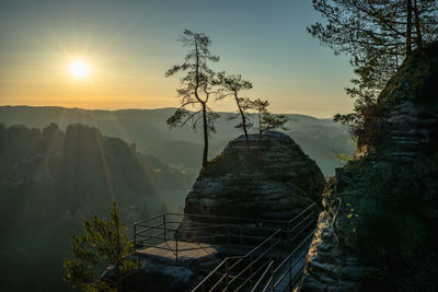 Scenic view of mountains against sky during sunset