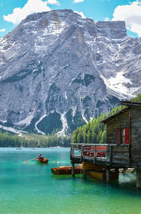 Scenic view of snowcapped mountains during winter