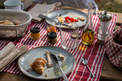 High angle view of food on table